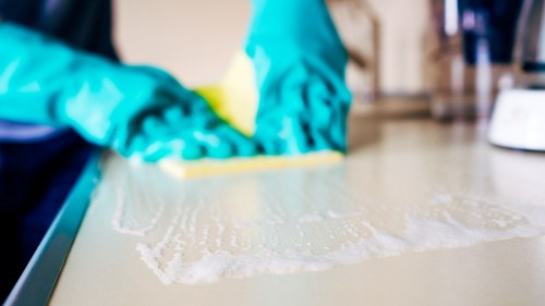 Technician reviewing chemical safety before cleaning